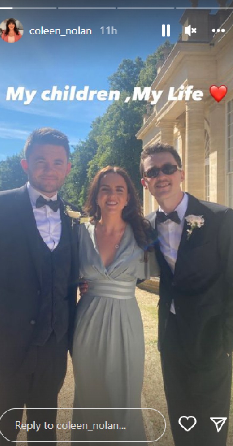 Coleen Nolan children smile at weddding on Instagram Stories