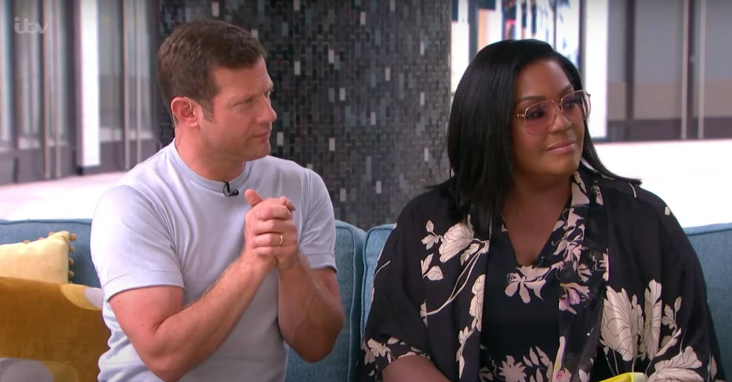 Dermot O'Leary clenches his fists and Alison Hammond both looks to the side on This Morning today
