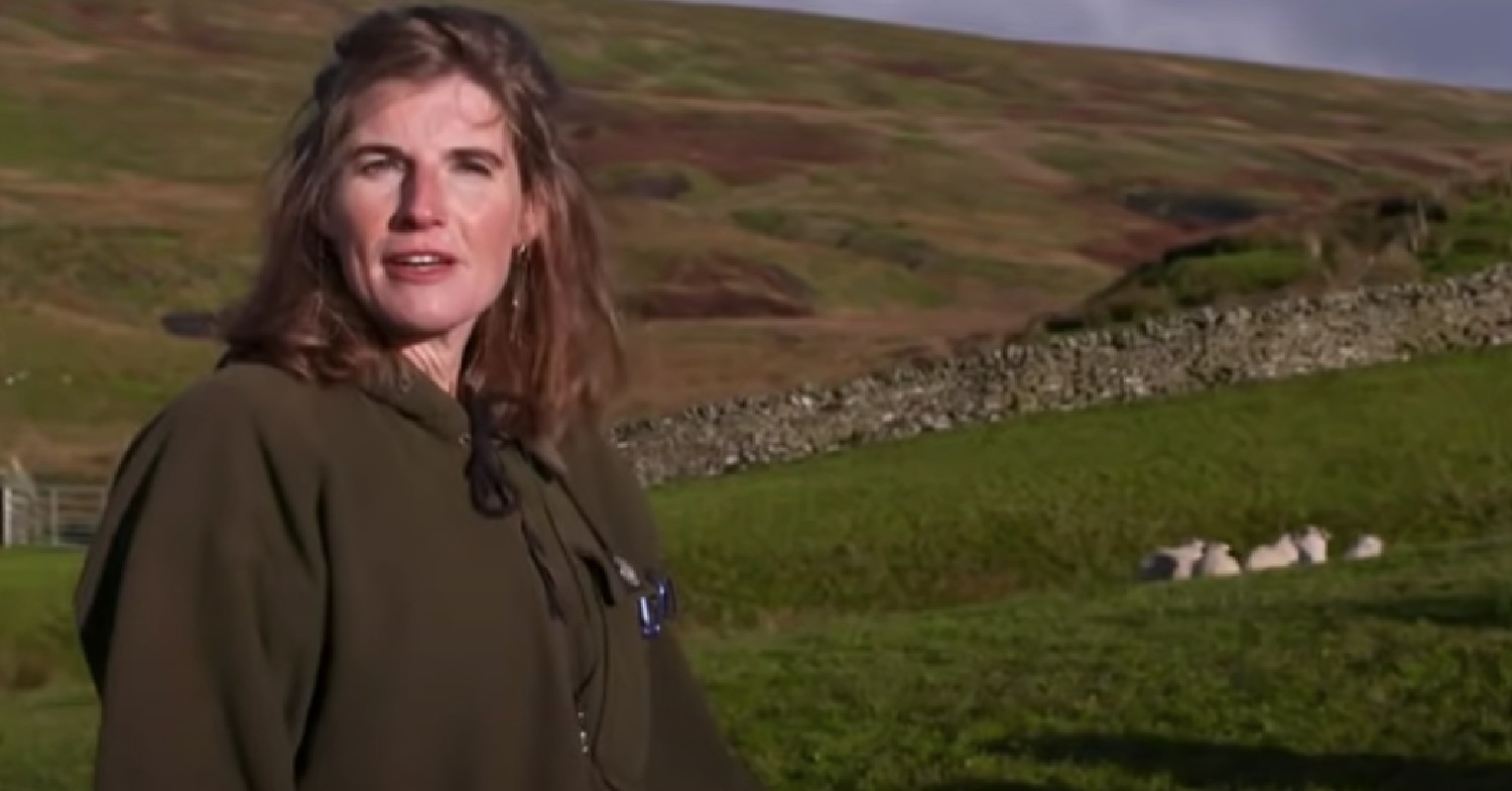 Amanda Owen on her Yorkshire farm with her sheep