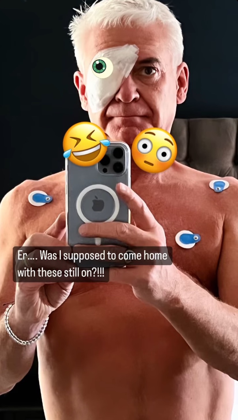 Phillip Schofield topless with a bandage on his eye