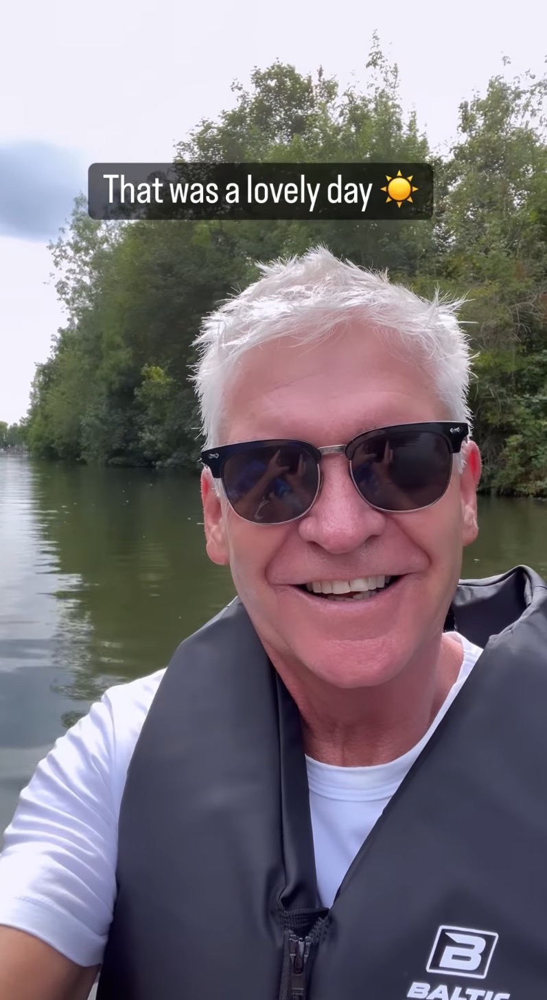Phillip Schofield smiling on a boat trip