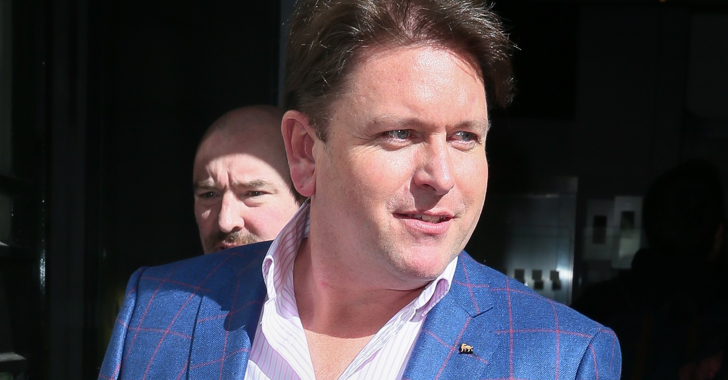 James Martin leaving BBC studios in a blue suit