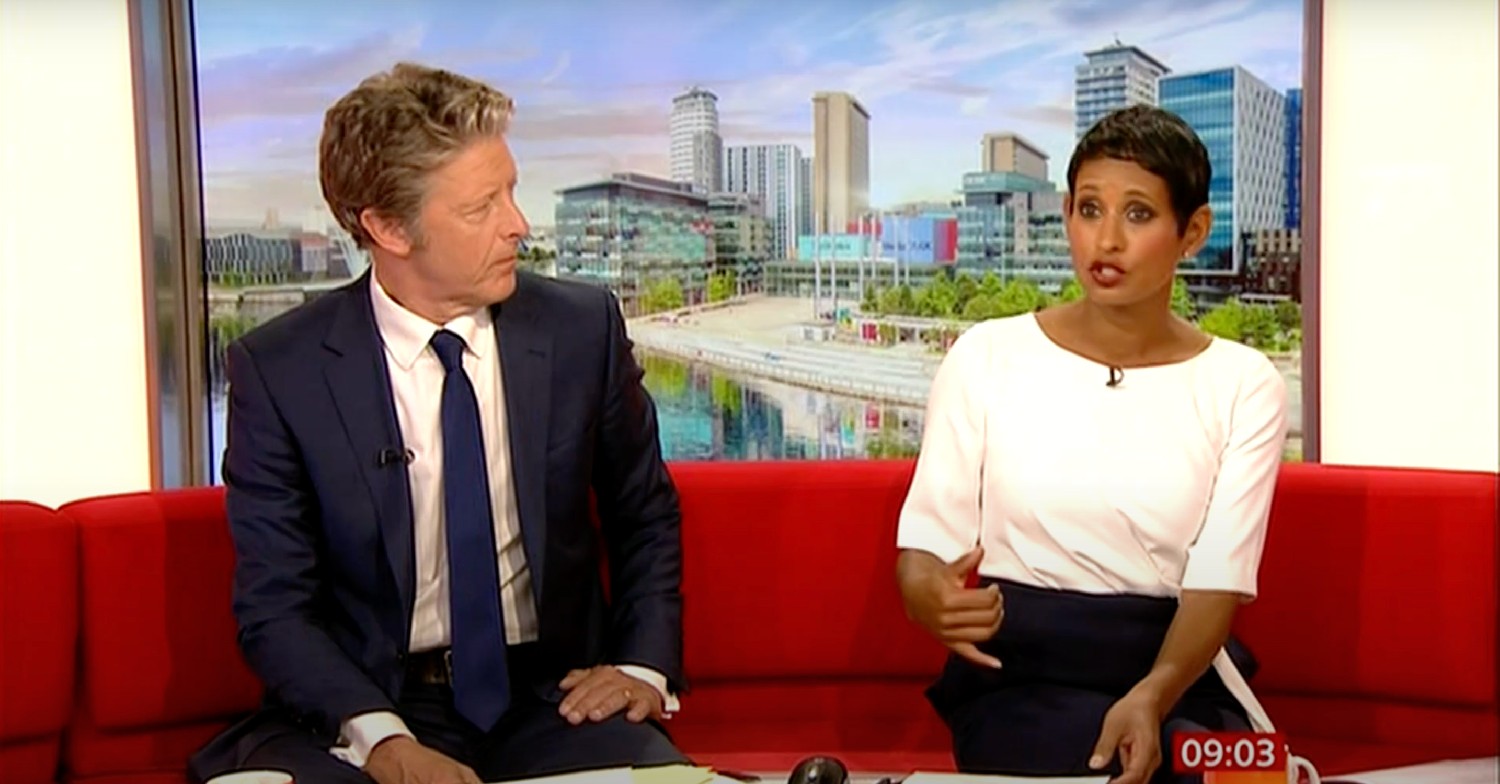 Charlie Stayt looking at Naga Munchetty on BBC Breakfast today