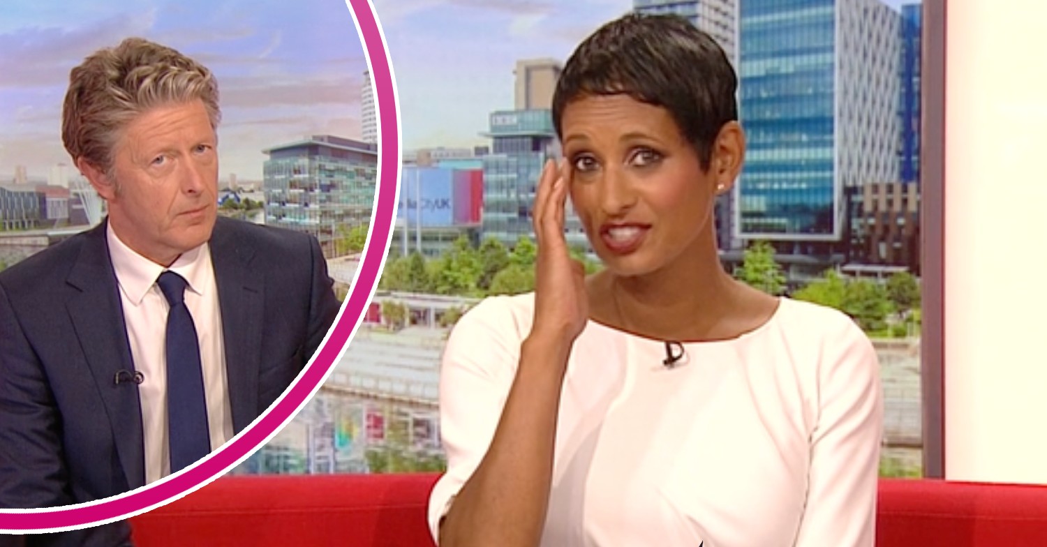Naga Munchetty looking sheepish, Charlie Stayt looking annoyed on BBC Breakfast today