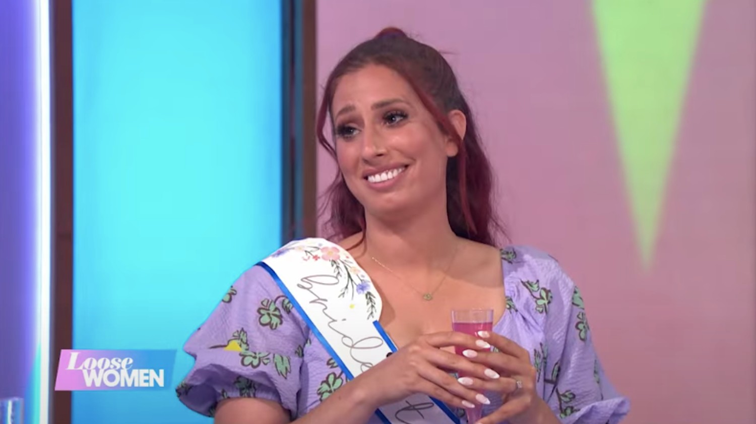 Stacey Solomon wearing a 'bride to be' sash on Loose Women