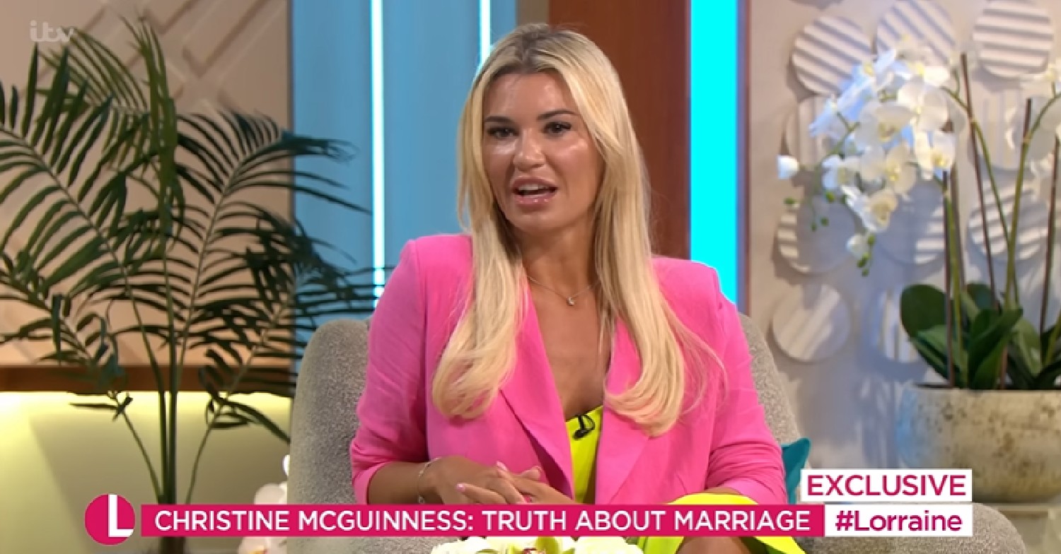 Christine McGuinness wearing pink blazer while talking on Lorraine
