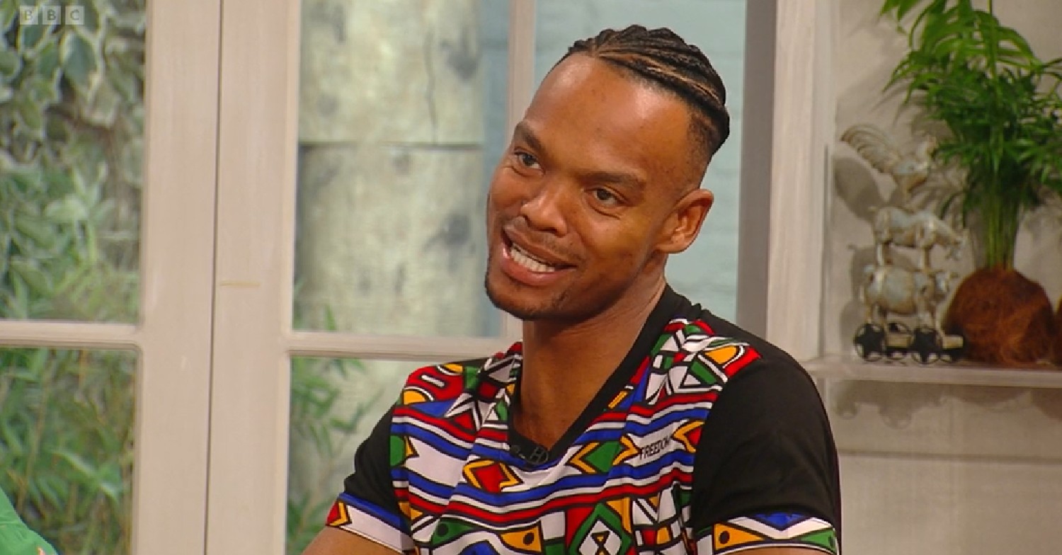 Johannes Radebe smirking on Saturday Kitchen today