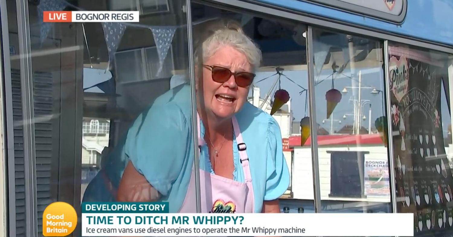 Woman with head sticking out of ice cream van