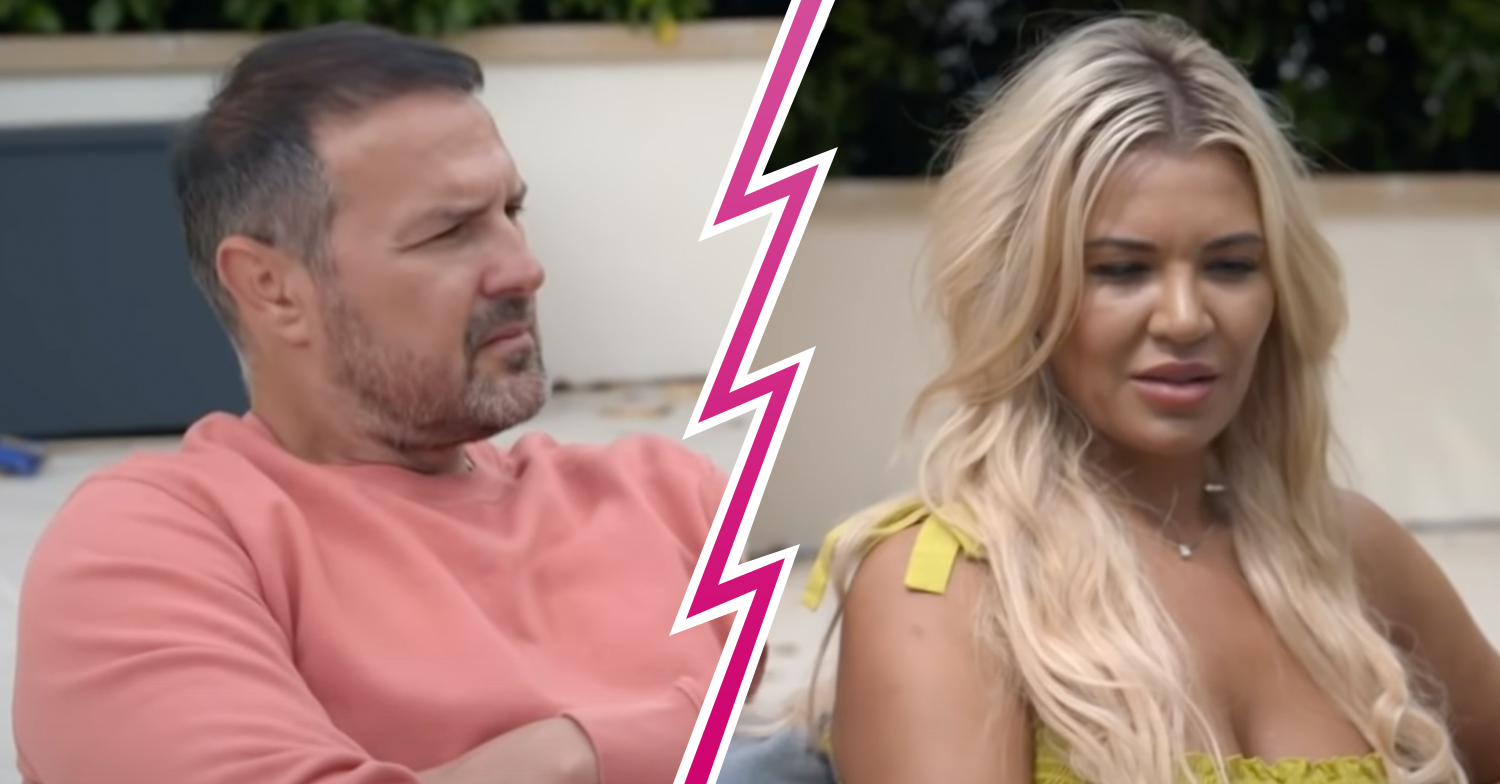 Paddy and Christine McGuiness separated by lightening bold