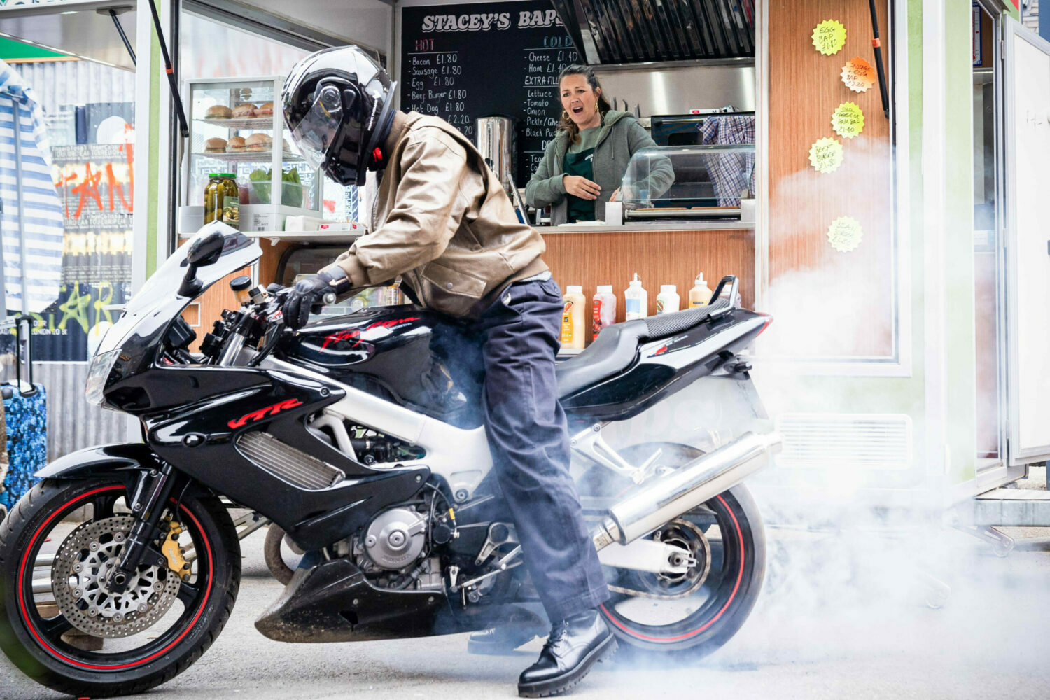 EastEnders Ravi arrives on a motorbike