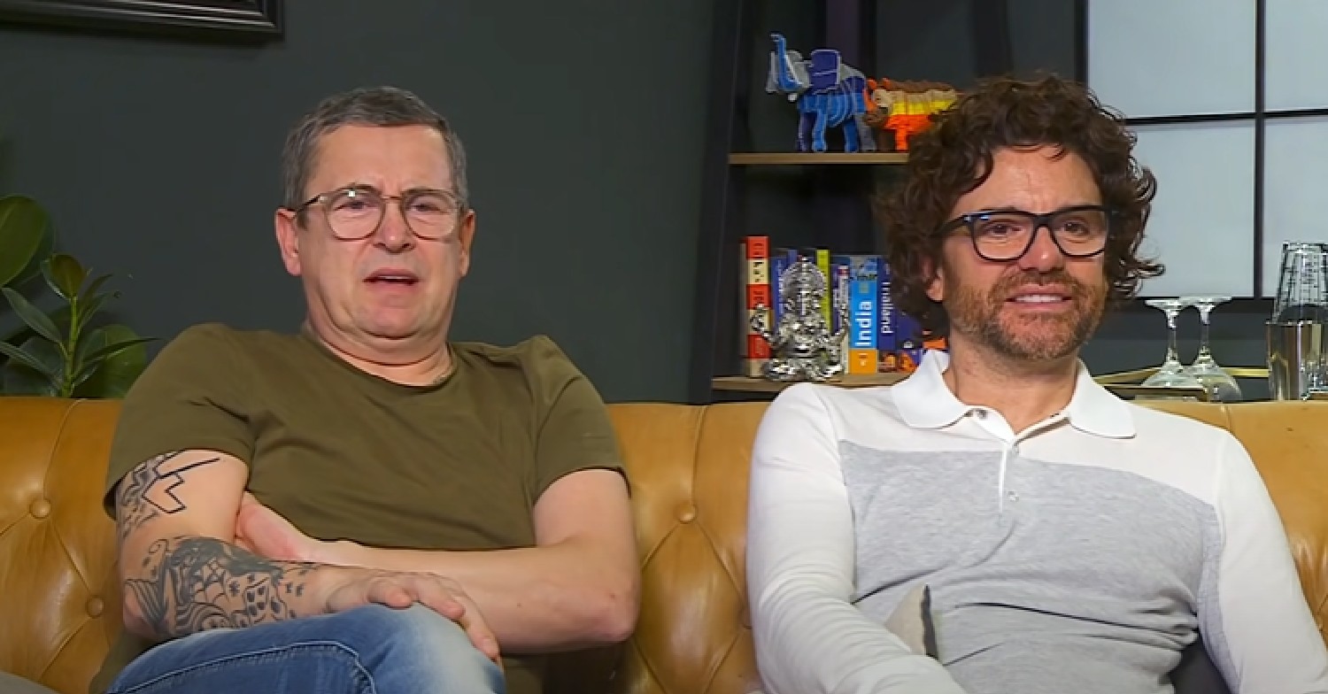 Stephen and Daniel looking confused on Gogglebox