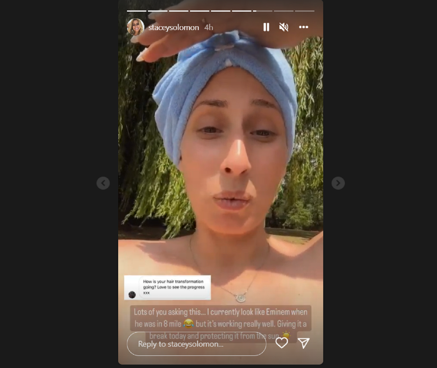 Stacey Solmon on Instagram saying she looks like Eminem in 8 Mile