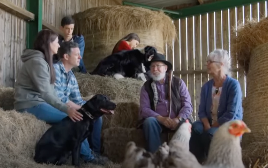 Matt Baker on his farm with his family