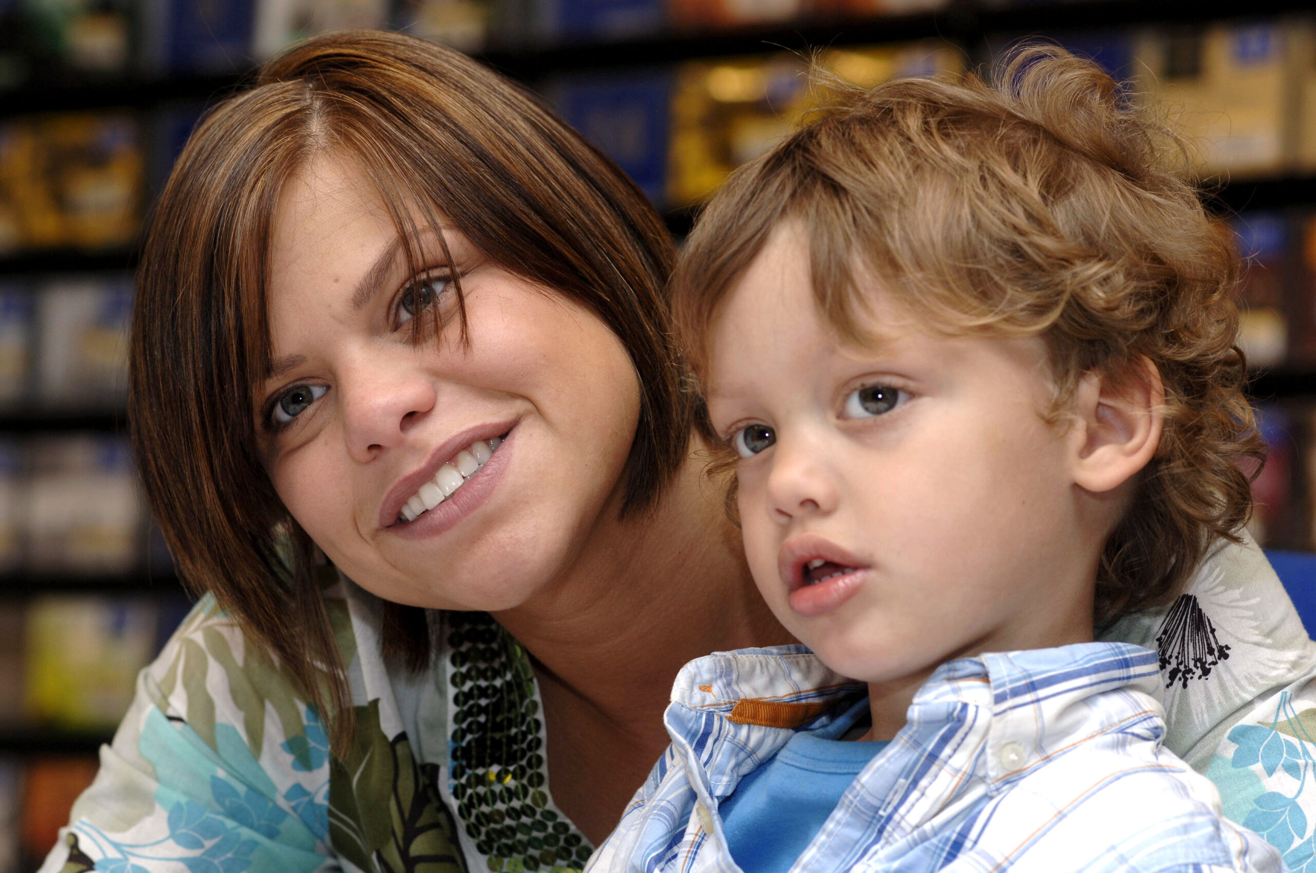 Jade Goody smiles with son Bobby Brazier at book signing