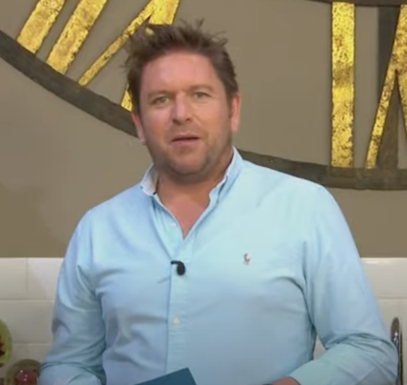 James Martin presenting in a blue shirt