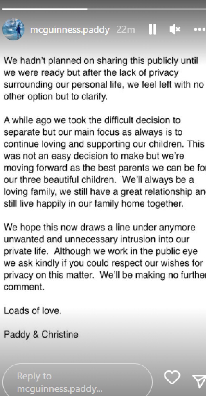 Paddy McGuinness and wife Christine announce split in statement on Instagram