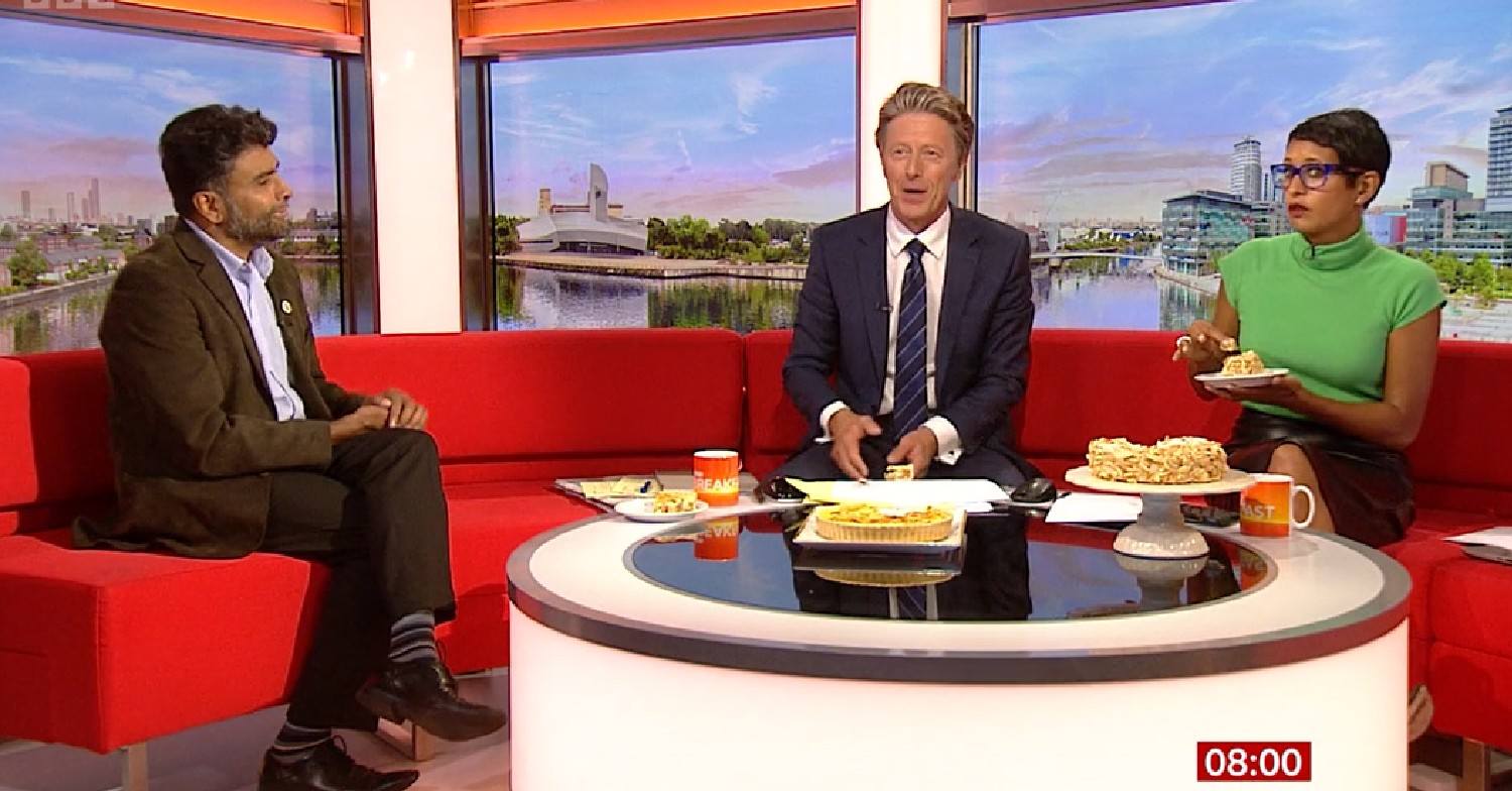 Charlie Stayt and Naga Munchetty interview guest on BBC Breakfast