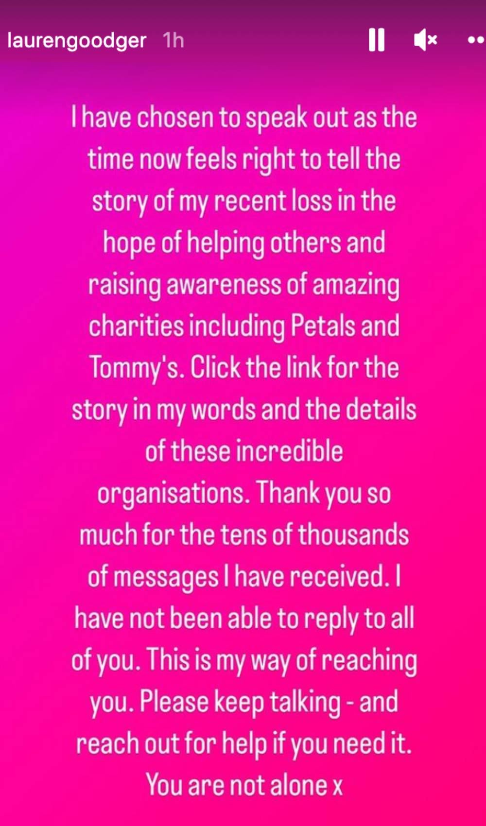 Lauren Goodger addresses Instagram followers