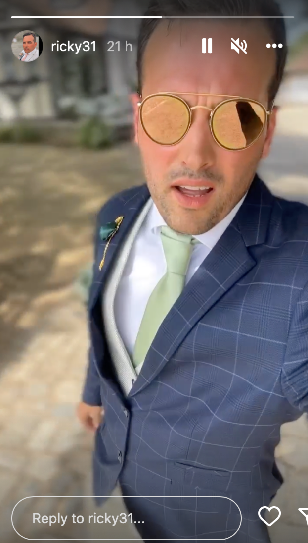 Ricky Rayment in sunglasses at Stacey Solomon's wedding 