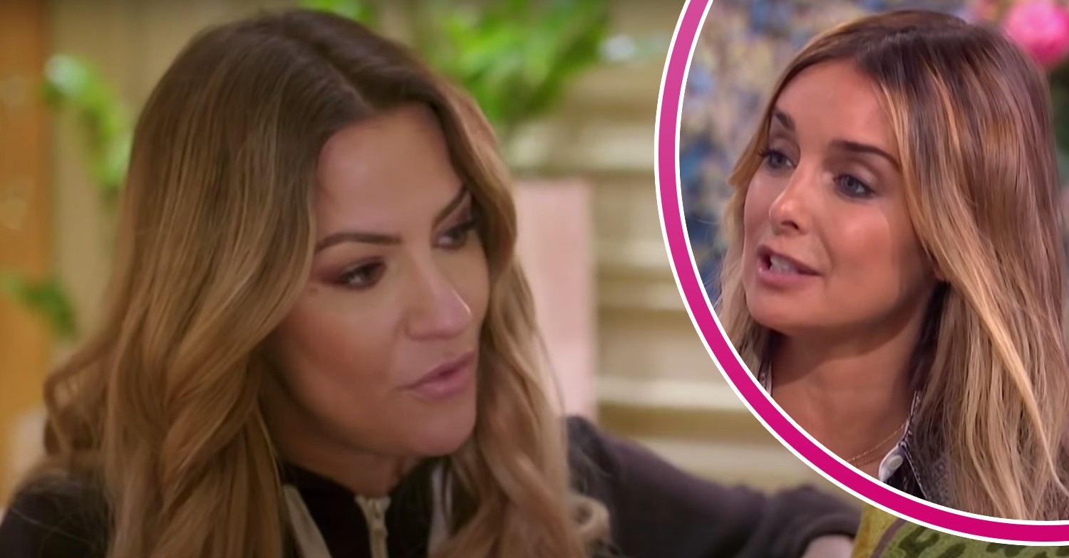 Caroline Flack speaks during a TV appearance, as does Louise Redknapp
