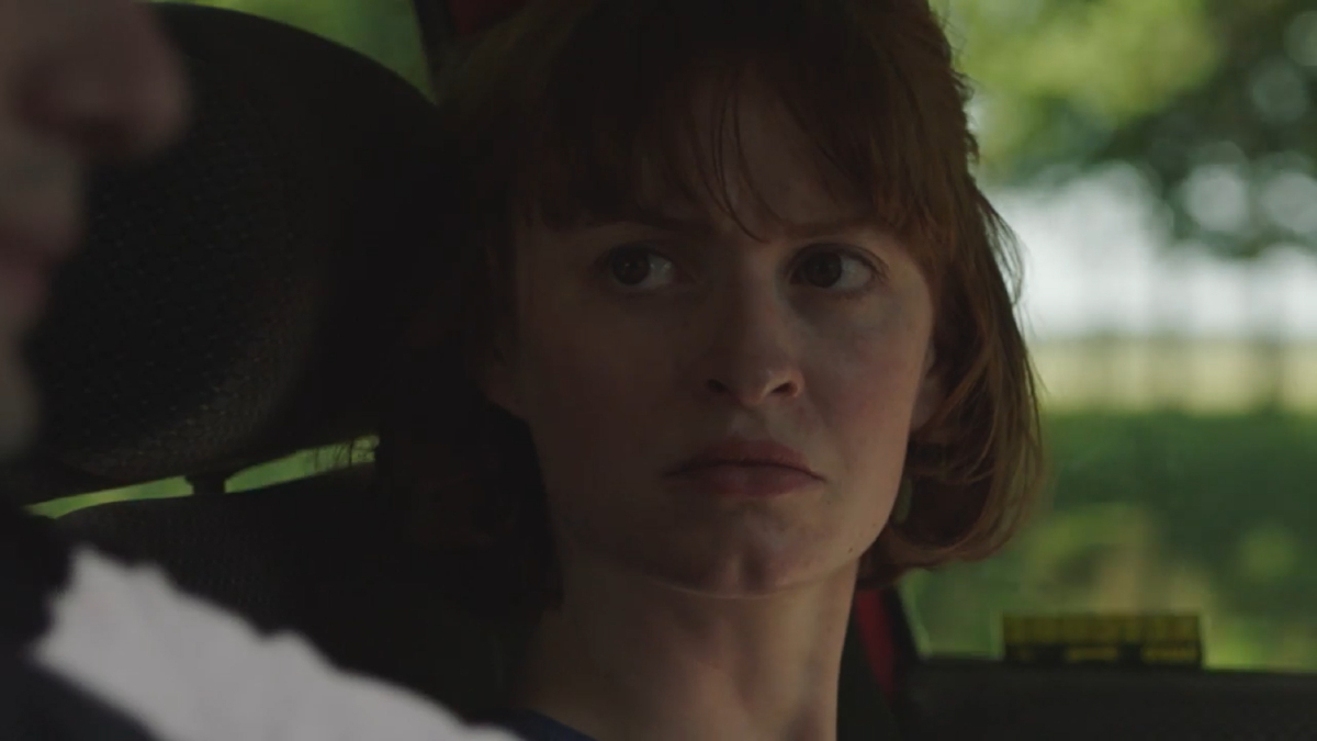 Jemma Carlton has a shocked face as Maxine Carr in Channel 5's Maxine