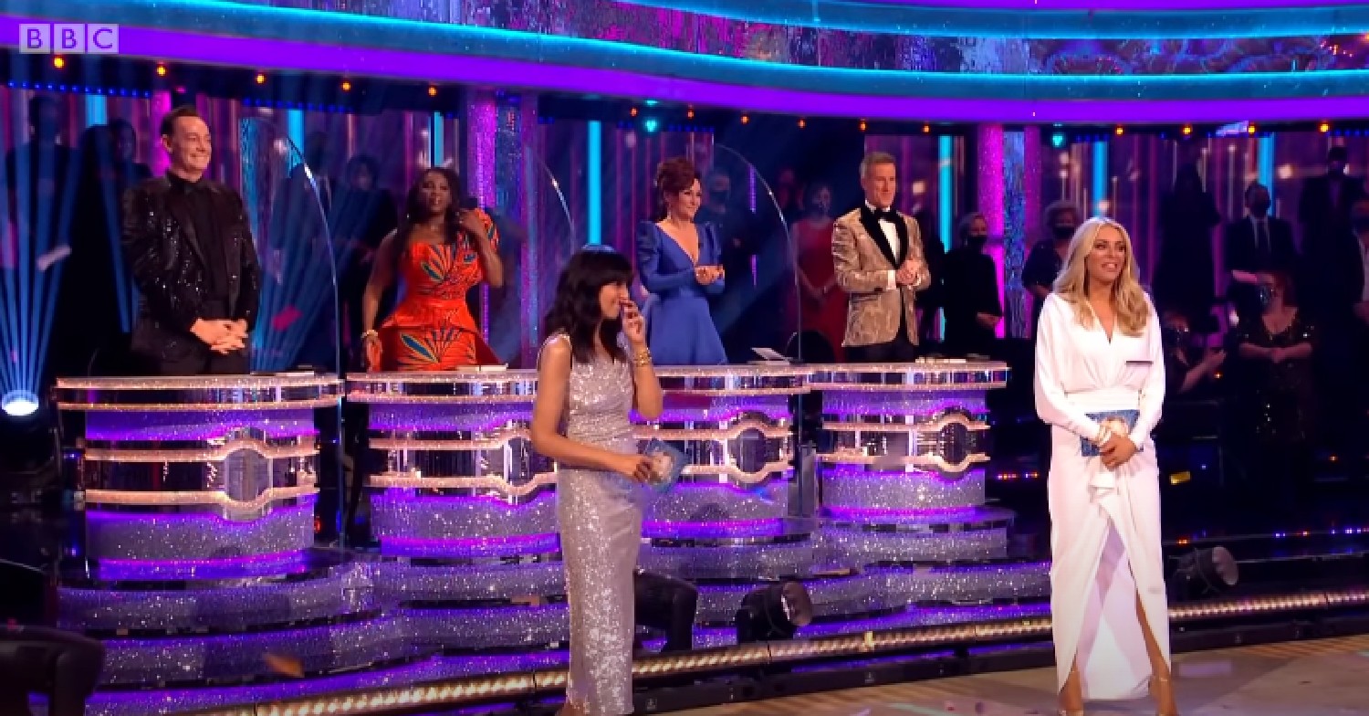 Strictly judges and Tess and CLaudia during 2021 final
