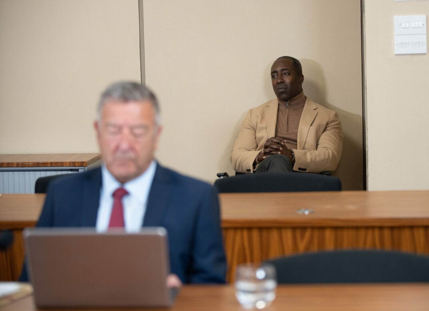 Coronation Street Ronnie sits at the back and listens to Ryan's hearing