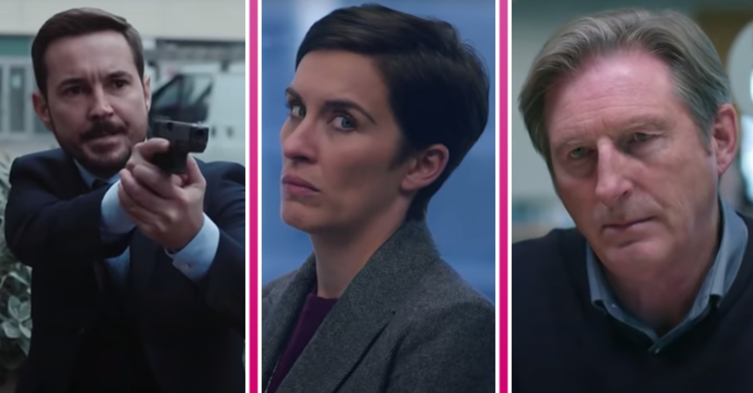 Martin Compston, Vicky McClure and Adrian Dunbar performing as their Line of Duty characters