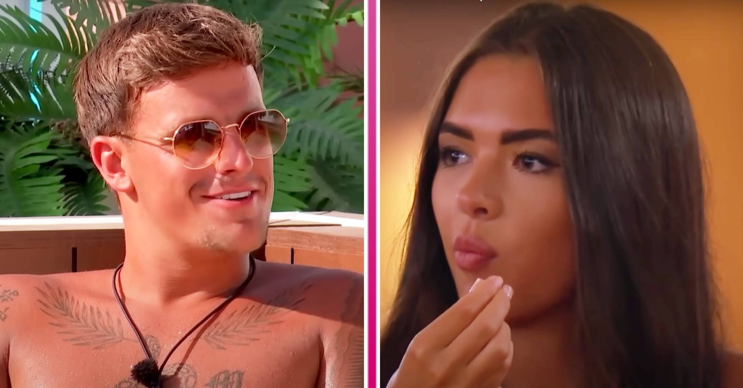 Luca Bish looks to the side and Gemma Owen eats popcorn