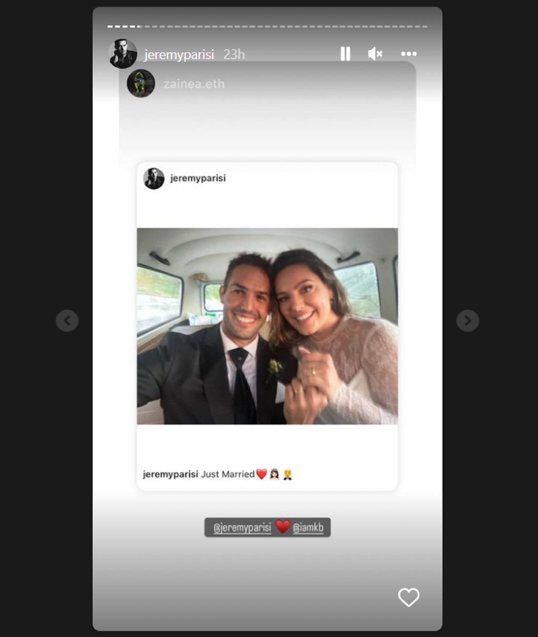 Kelly Brook and her partner Jeremy on Instagram at their wedding