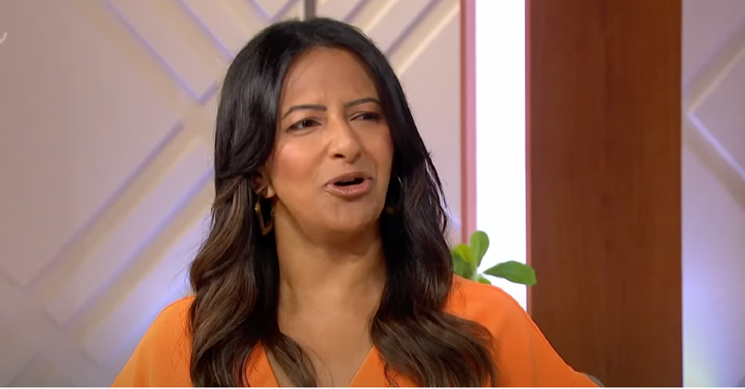 Ranvir Singh hosting Lorraine orange dress