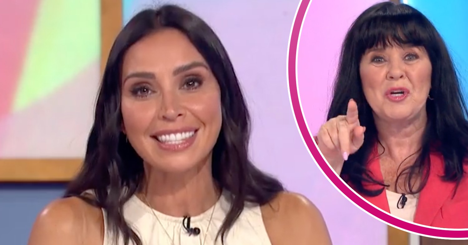 Christine Lampard smiles, Coleen Nolan points