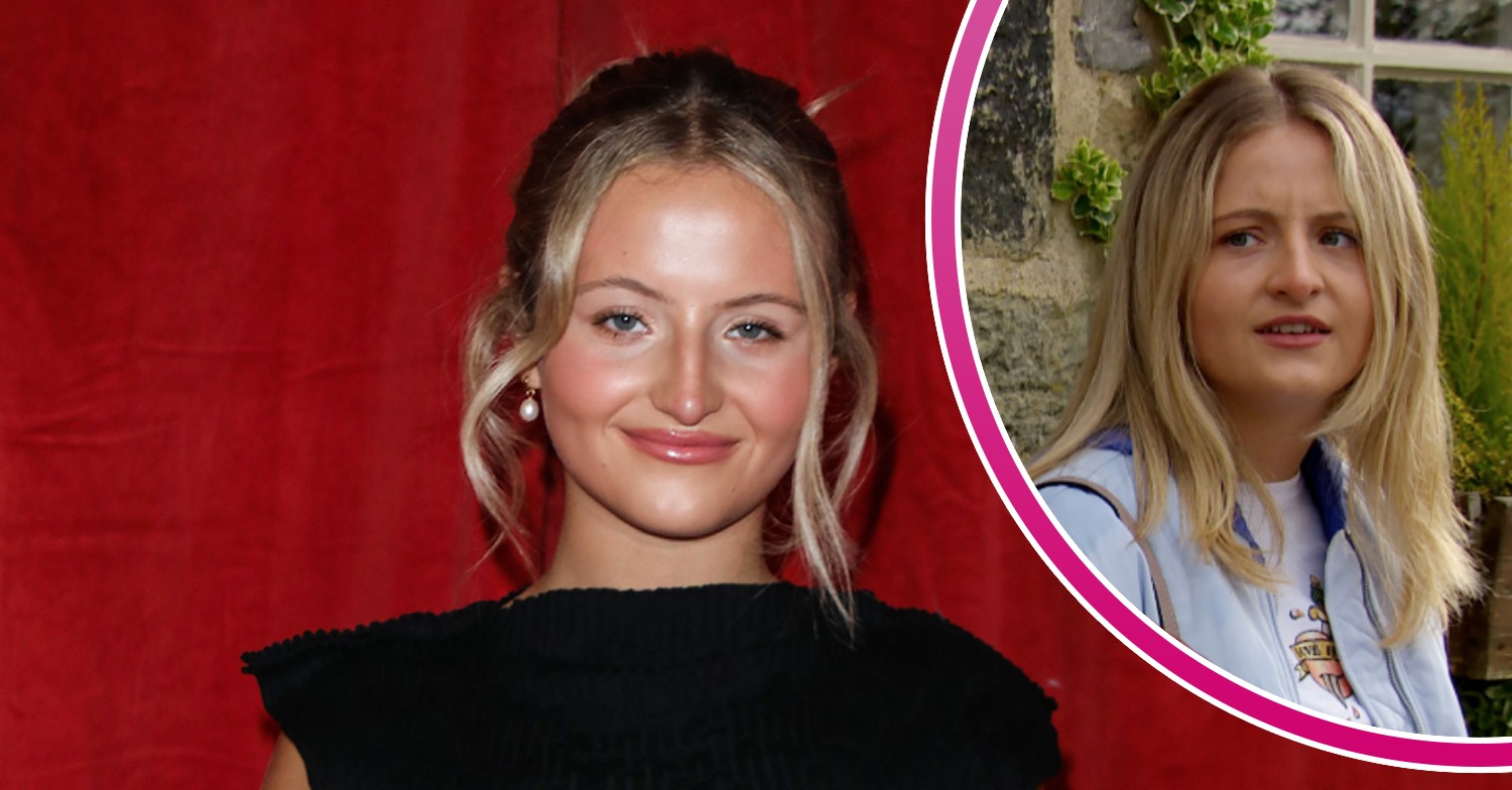 Daisy Campbell red background black dress Amelia Spencer drop in