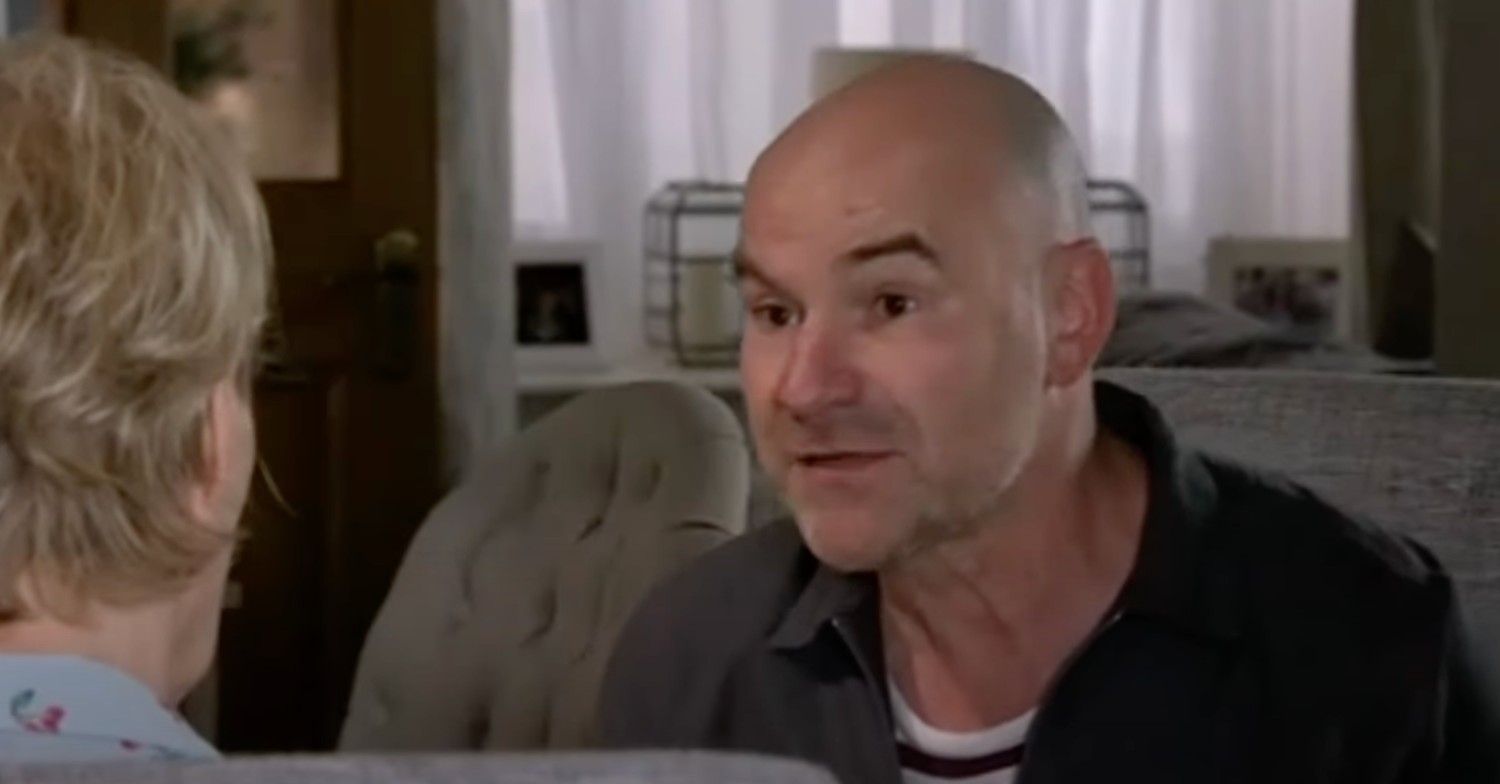 Tim Coronation Street bald man chair background