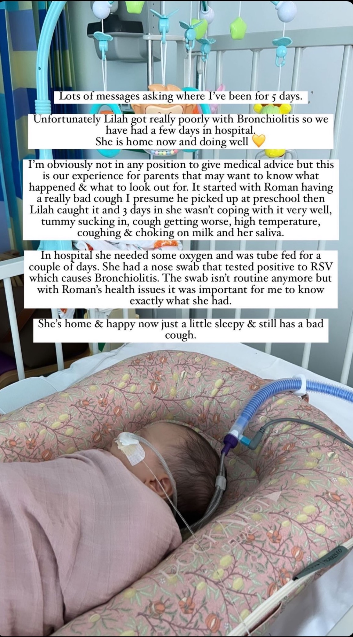 Lucy Mecklenburgh shared a shot of her baby in hospital