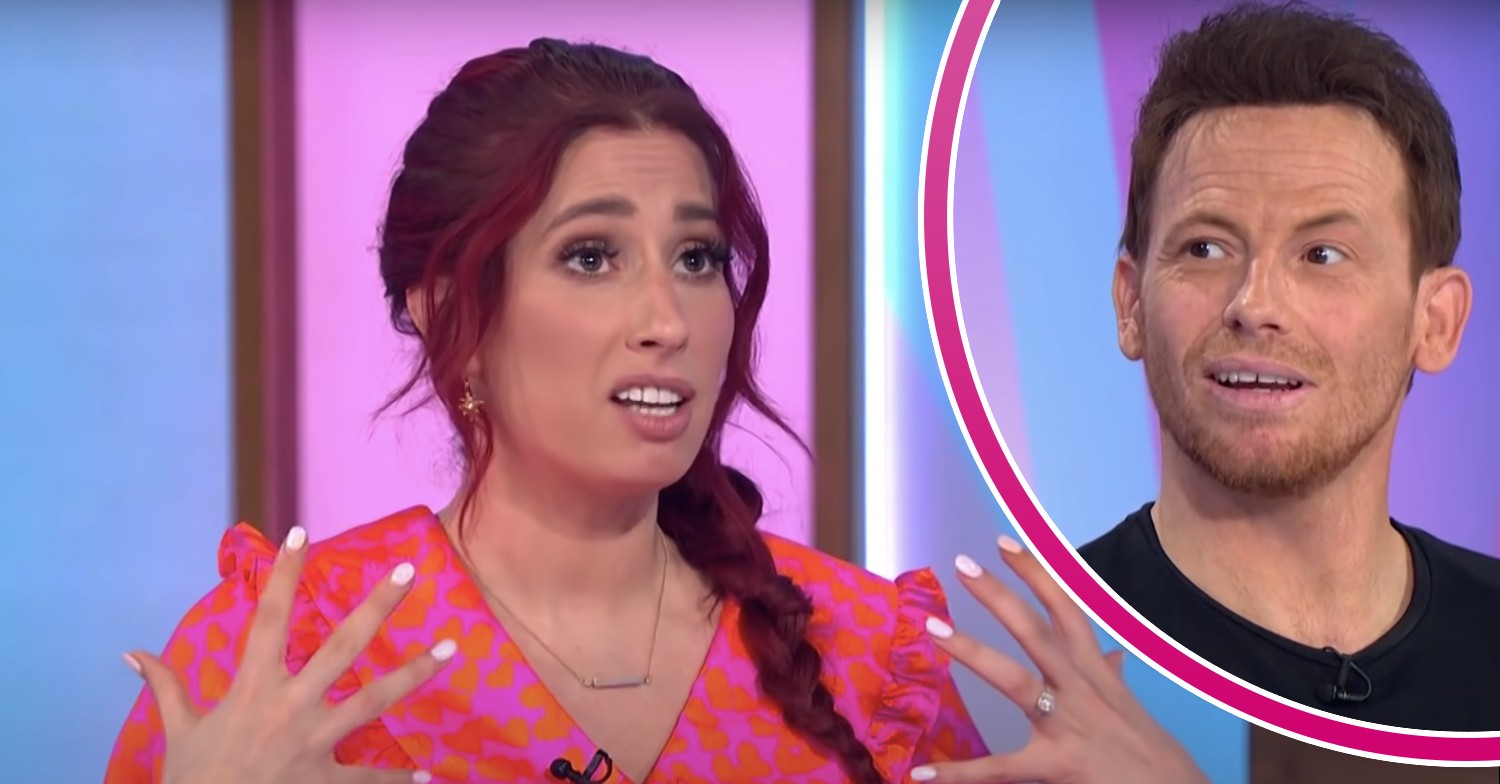 Stacey Solomon tearing up while Joe Swash smiles on Loose Women
