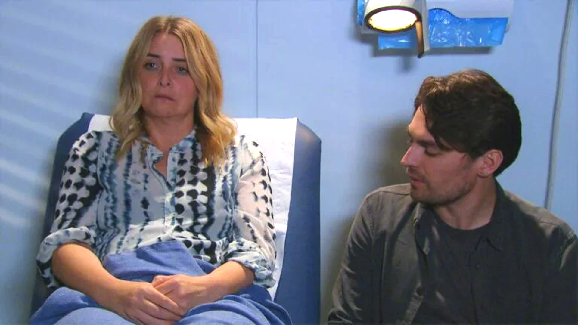 Charity and Mack in hospital in Emmerdale