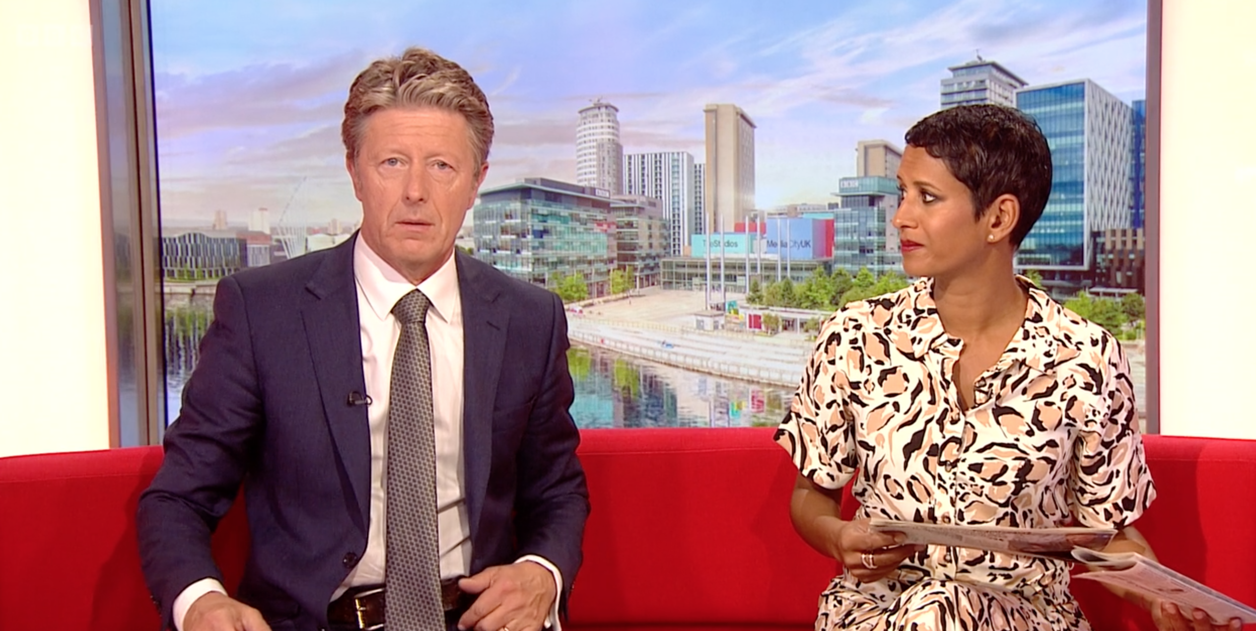 Charlie Stayt looking Stern with Naga on BBC Breakfast