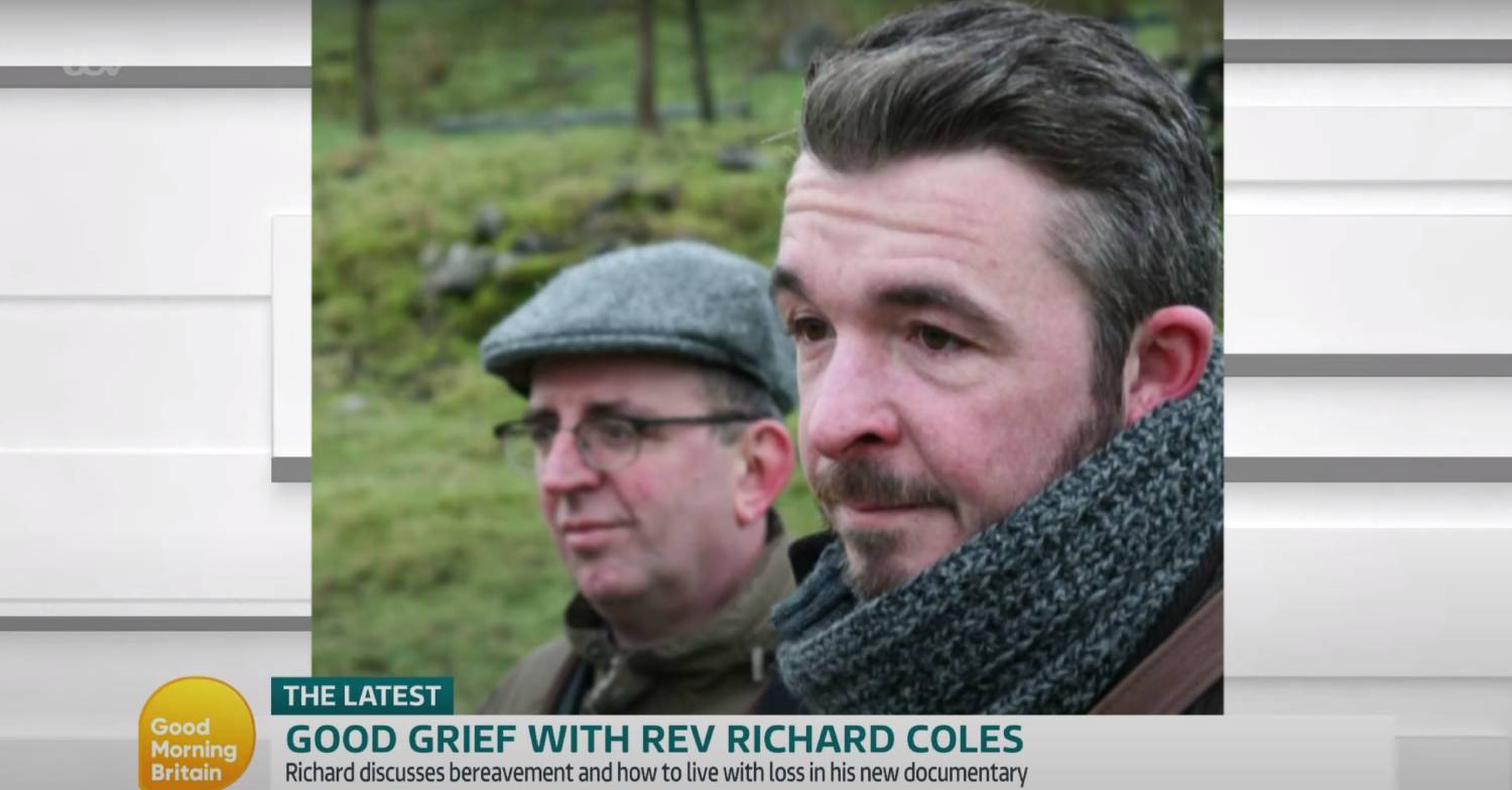 Reverend Richard Coles and his late partner David both look to the side