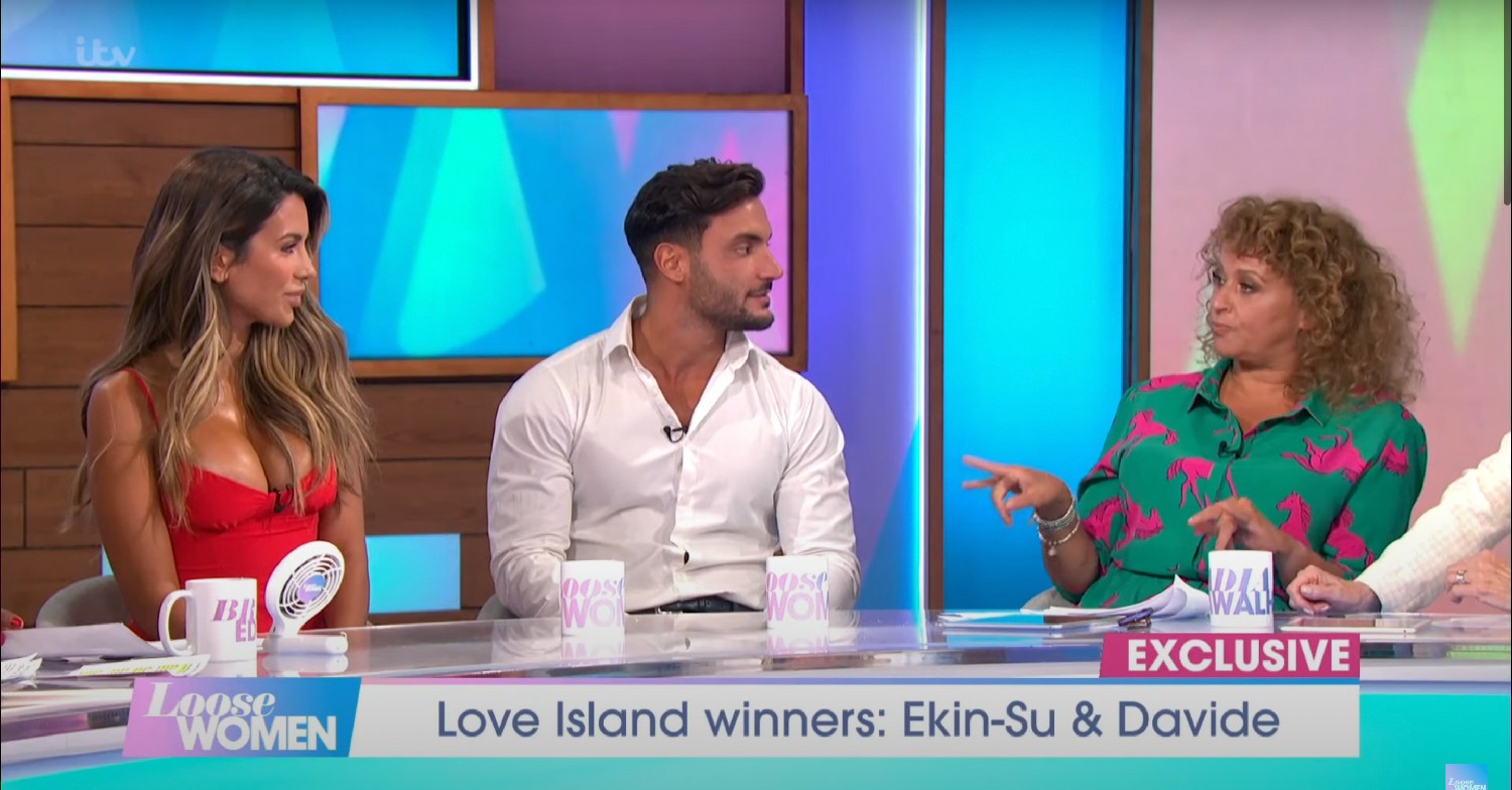 Ekin-Su and Davide speaking to Nadia Sawalha on Loose Women