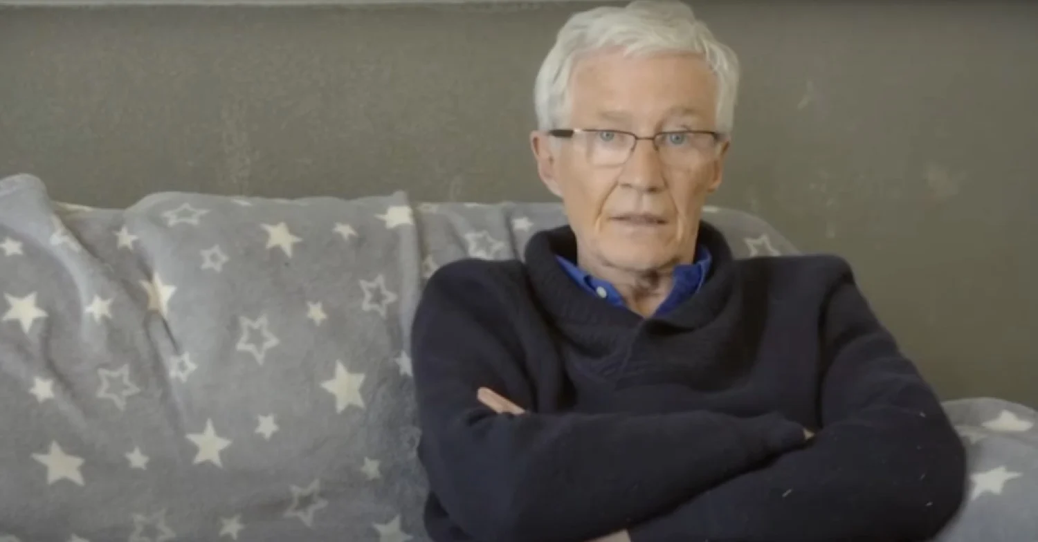 Paul O'Grady, who is quitting radio 2, folding his arms