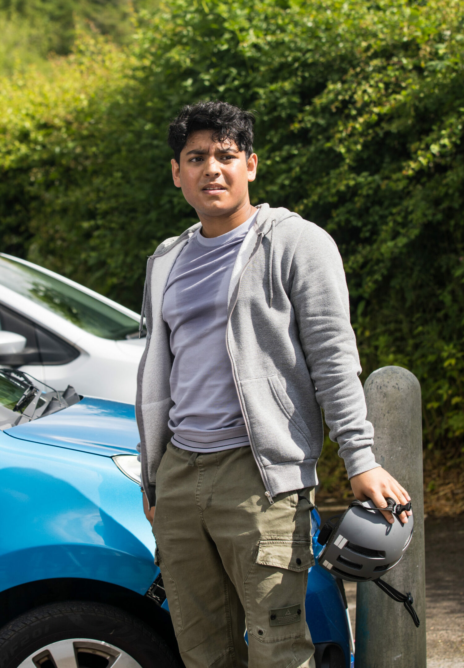 Corrie Aadi is shocked to see the car crashed into a bollard