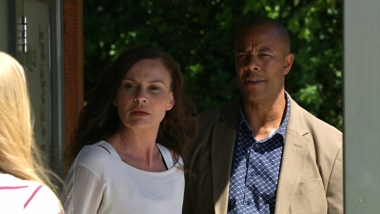 Chas and Al looking concerned in Emmerdale 