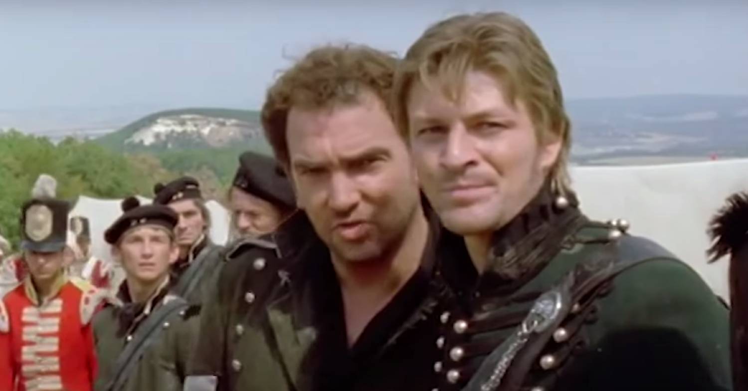 Sean Bean listens in character as Sharpe