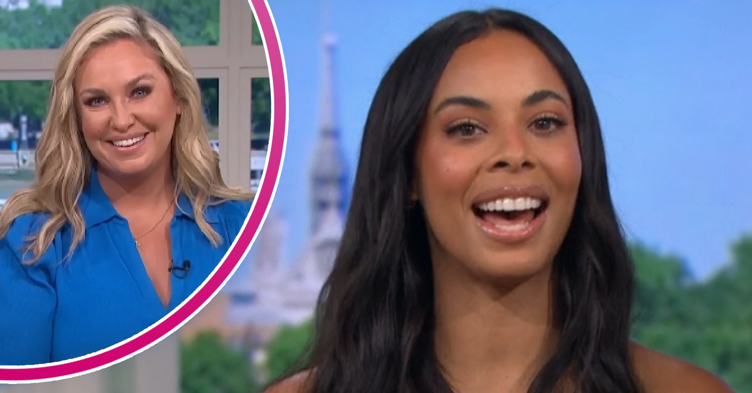 Josie Gibson smiling and Rochelle Humes mid conversation on This Morning today