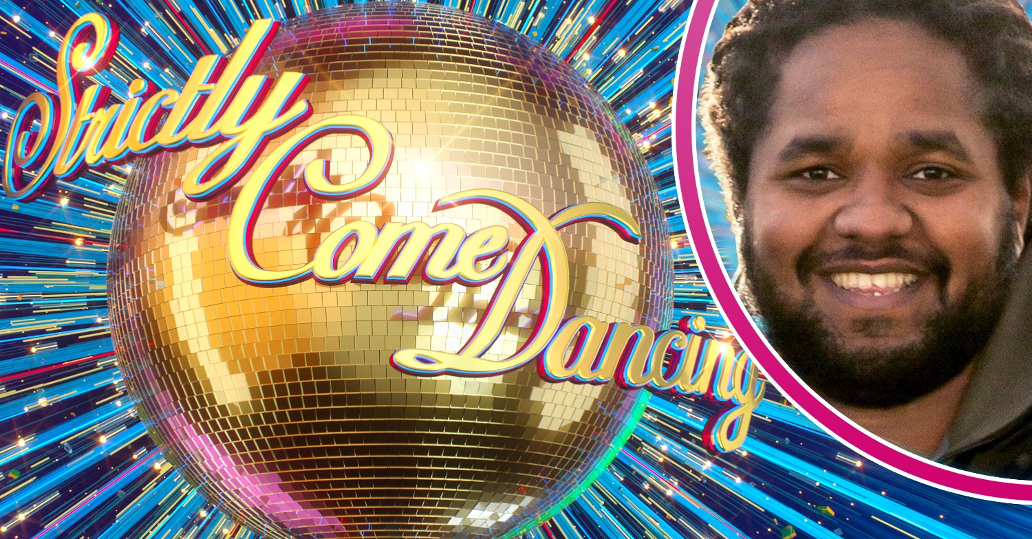 Strictly 2022 logo and contestant Hamza Yassin smiling