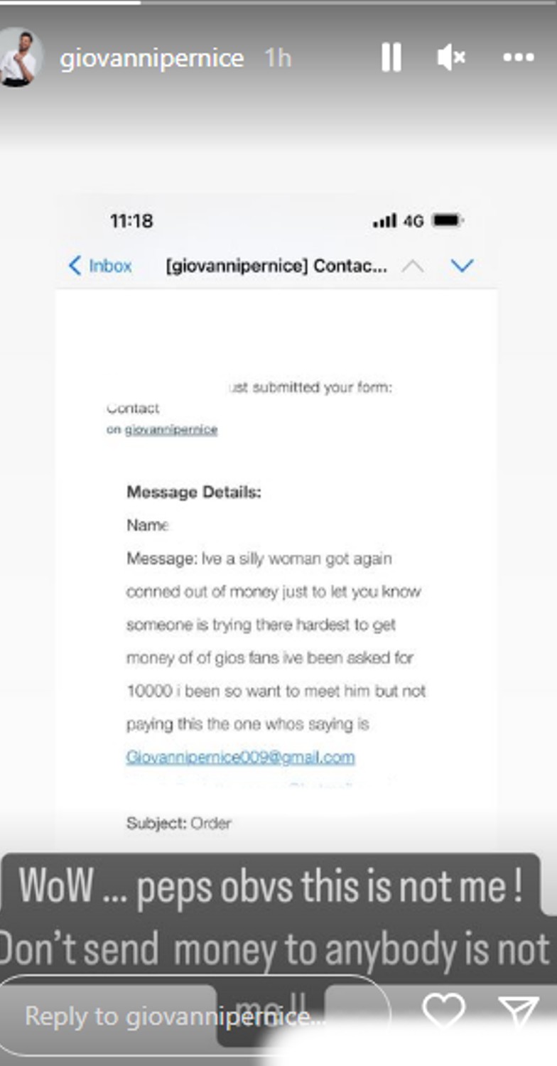 Strictly star Giovanni Pernice issues message on instagram