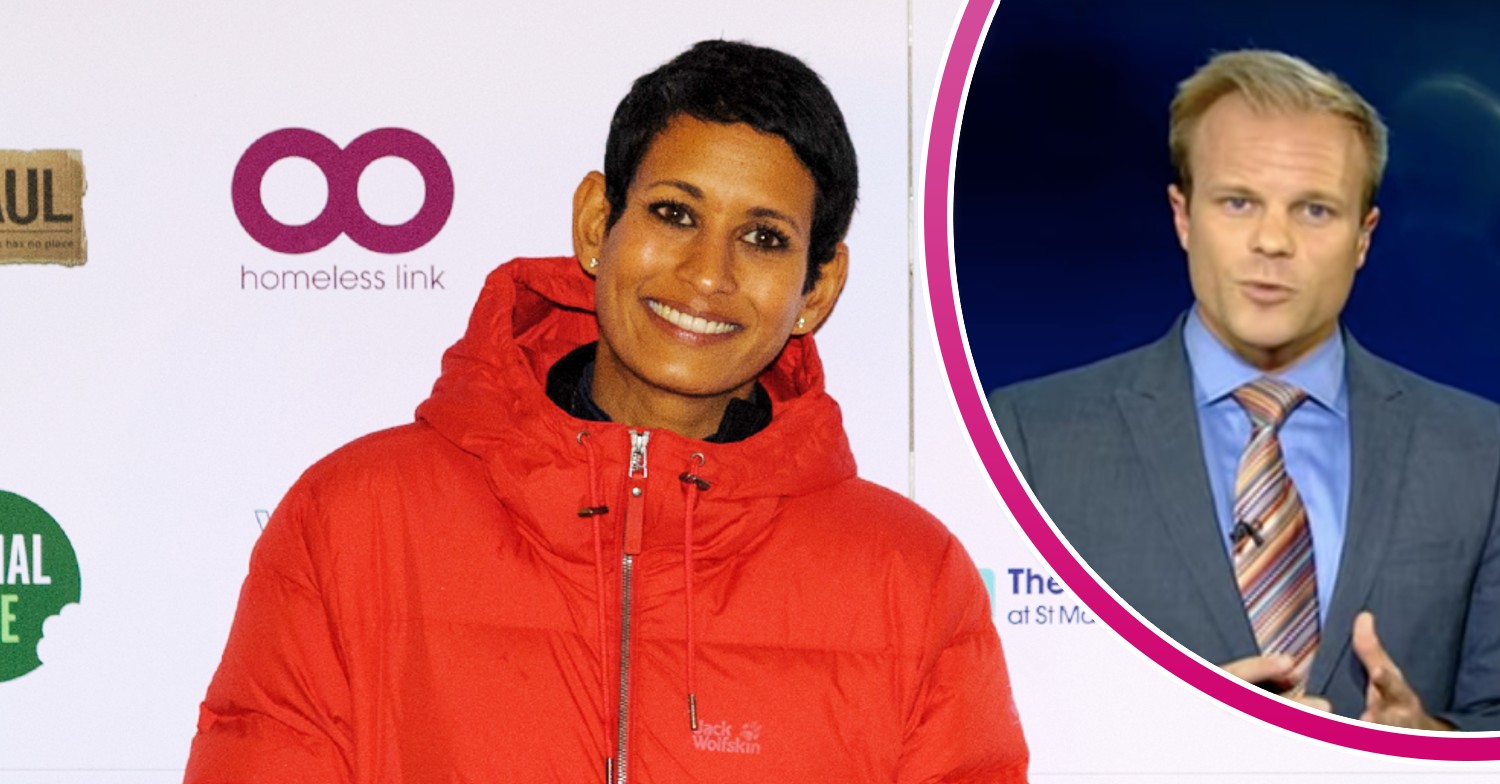 Naga Munchetty smiling on the red carpet and Simon King talking on BBC Weather