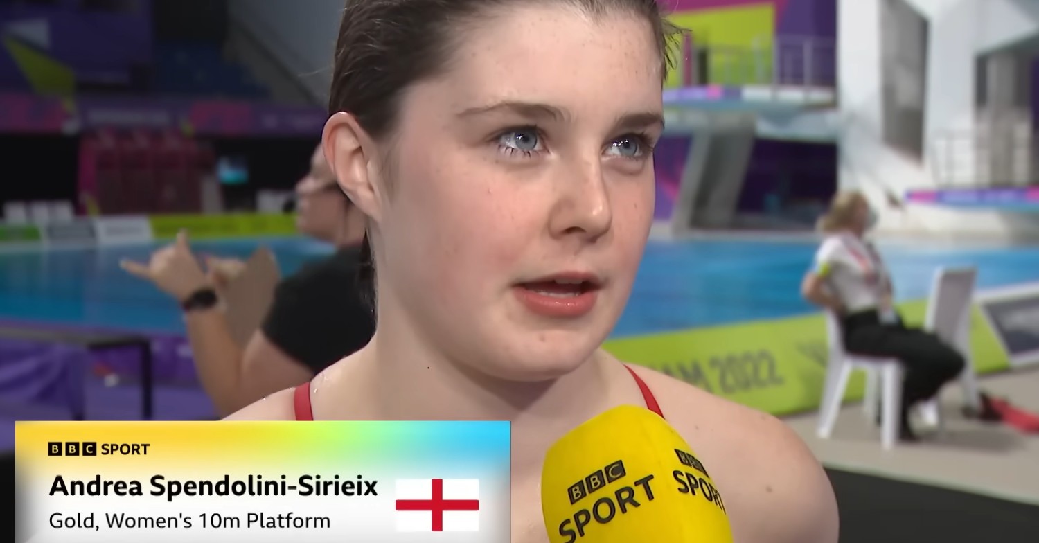 Fred Sirieix's daughter speaking to press after diving win