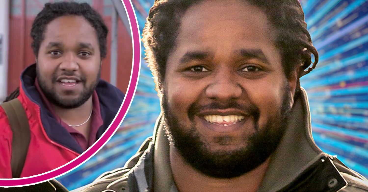 Strictly 2022 star Hamza Yassin presenting on TV, and smiling